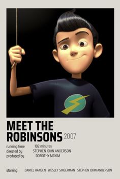 the poster for meet the robinsons with an image of a boy holding a string