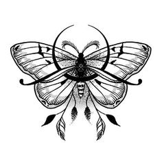 a black and white drawing of a butterfly with wings on it's back end