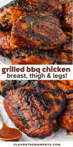 grilled bbq chicken breast and legs with barbecue sauce