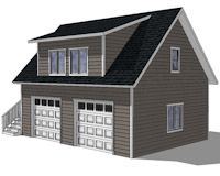 a two car garage with an attached loft