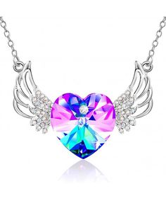 Necklaces, Pendants,Crystals Swarovski Necklace Daughter Anniversary Purple CY18027KNLO   #Necklaces #fashion #jewelry #jewels #gift Angel Wings Heart, Heart Shaped Pendant, Angel Necklace, Swarovski Crystal Jewelry, Mother Christmas Gifts, Magical Jewelry, Swarovski Necklace