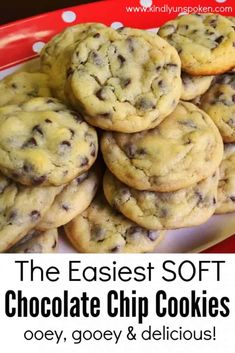 the easy soft chocolate chip cookies recipe is so good and delicious, they're ready to be eaten