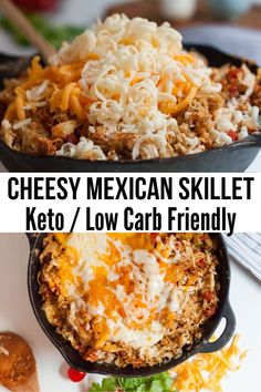 mexican skillet keto / low carb friendly recipe with shredded cheese and meat