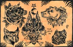 an old school tattoo design with animals and roses