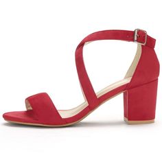 These open-toe cross-strap sandals are made of Faux Suede, the heel is made of ABS, and the outsole is made of rubber. Playful straps crisscross at the ankle of breezy sandals which are lifted to the just-right height by a block heel. Please note that color may vary slightly according to monitor settings. Please check the size measurement chart before ordering. Summer Sandals With Crisscross Straps And Open Heel, Red Adjustable Heels, Red Sandals With Adjustable Strap And Round Toe, Hot Pink Heels, Ankle Strap Block Heel, Womens Chunky Heels, Block Heel Sandals, Open Toe Shoes, Pink Heels