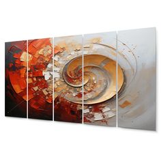 an abstract art piece with gold and red paint on it's sides, set against a white background