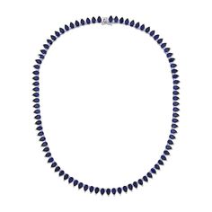 Express your sophisticated style with this elegant pear-shaped blue lab-created sapphire tennis necklace in silver. Fashioned in sterling silver This design glistens with a vibrant row of 6.0 x 4.0mm pear-shaped bright blue lab-created sapphires. This choice adds a pop of color to your attire. The 18.0-inch necklace secures with a tongue and groove clasp. Formal Sapphire Pear-shaped Necklaces, Formal Pear-shaped Sapphire Necklace, Luxury Blue Pear-shaped Necklace, Formal Sapphire Pear-shaped Necklace, Elegant Blue Tennis Necklace As A Gift, Elegant Blue Tennis Necklace As Gift, Elegant Blue Tennis Necklace For Gift, Classic Blue Pear-shaped Necklace, Classic Blue Teardrop Necklace