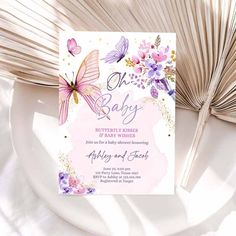 Butterflies Baby Shower Invitation Purple Butterfly Kisses Invitation Cowgirl Birthday Party Invitations, Horse Birthday Invitations, Third Birthday Invitations, Butterfly Baby Shower Invitations, Space Birthday Invitation, Wild One Birthday Invitations, Butterfly Birthday Party, Tumbler Decals, Pink Baby Shower Invitations