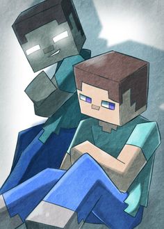 an image of two people that are in the middle of minecraft style art work