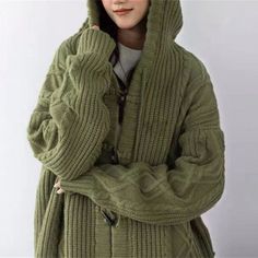 outfit inspo Retro Green Horn Buckle Twist Sweater Coat for Women Spring and Autumn Loose Lazy Hooded Knitted Cardigan Thickened Upper Fabric Name Knitting Main Fabric Component 2 Acrylic Fiber Main Fabric Composition Polyester (polyester Fiber) Pattern Solid Color Thickness Medium Combination Form Single Piece Style Cardigan Version Loose Sleeve Type Regular Sleeve Year/season Of Listing Spring 2024 Collar Type Hooded Sleeve Length Long Sleeve Popular Elements Contrast Color Clothing Length Ordinary Style (50cm Craft Collage/stitching Color Creamy-white/army Green Size Free Size Style Type Street Hipster Wearing Style Cardigan Main Fabric Component Content 50% (inclusive)-70% Content Of Main Fabric Component 2 Less Than 30% Placket Single-breasted Style Lazy Wind Product Category Sweater Outfit Inspo Retro, Chic Cardigan, Clothes Winter, Shiny Pants, Loose Cardigan, Coat For Women, Oversize Women, Button Sweater, Handmade Clothing