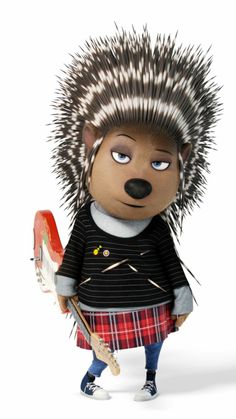 the hedgehog is dressed in a kilt and holding a tennis racquet