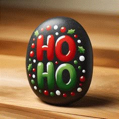 a painted rock with the words ho ho written in red, green and white on it