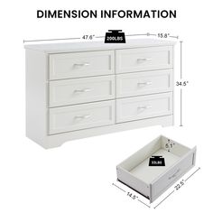 a white dresser with drawers and measurements