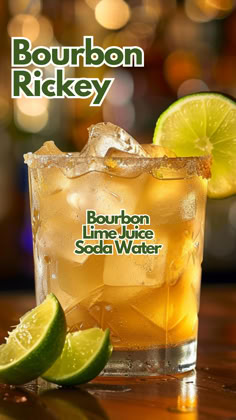 Bourbon Rickey Bourbon Rickey, Club Soda Cocktails, Lime Cocktail Recipes, 3 Ingredient Cocktails, Rickey Cocktail, Derby Cocktails, Lime Cocktails, Manly Cocktails, Cocktails Non Alcoholic