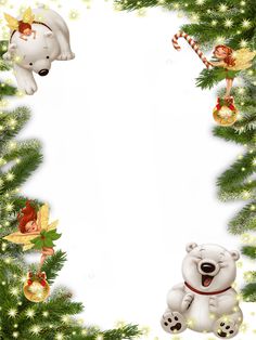 a polar bear with christmas decorations around it