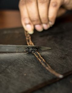 a person holding a knife on top of a table