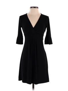 Ann Taylor LOFT Cocktail Dress Size: 0 Black Dresses - used. No Fabric Content, Wrap, V-Neck, Solid, Short, 3/4 Sleeve | Ann Taylor LOFT Cocktail Dress - Wrap: Black Solid Dresses - Used - Size 0 Petite Dress Wrap, Black Casual Dress, Black Dresses Casual, Solid Dress, Black Dresses, Black Solid, Black Casual, Ann Taylor Loft, Ann Taylor