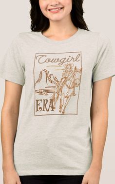 Cowgirl era vintage western sketch drawing Tri-Blend shirt horse lovers gifts for her #cowgirlera #coegirltshirt #cowgirlgifts #giftsforher Drawing T Shirt, Cowgirl Gifts