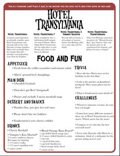 the menu for hotel transsyvanina