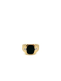 A pre-loved men's 10kt yellow gold ring with 1mmx9mm onyx and 4 full cut diamonds, .06 total weight Classic Black Signet Ring, Timeless Black Enamel Signet Ring For Formal Occasions, Gold Onyx Ring, Mens Gold, Onyx Ring, Yellow Gold Ring, Signet Ring, Yellow Gold Rings, Minneapolis