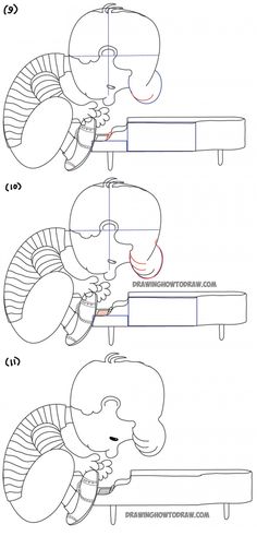 the diagram shows how to draw an animal's head in three different positions, including one