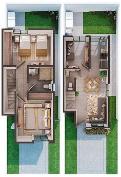 two floor plans of a house with one bedroom and the other living room in it