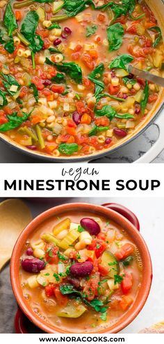 two images showing different types of minestone soup