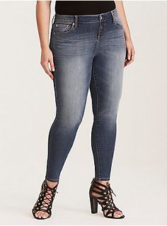 <div>We believe in miracles...or at least denim miracles, you sexy thing. This medium wash Ultra Skinny jean has a skinny-mini fit from thigh to ankle. The faded denim is premium stretch Lycra fabric, which combines super stretch with extra recovery. A higher rise single button closure lends a casual fit. </div><div><ul><li style="list-style-position: inside !important; list-style-type: disc !important">Higher-rise</li><li style="list-style-position: inside !important; list-style-type: ... Style List, Wear Crop Top, Lycra Fabric, Striped Jeans, Faded Denim, Medium Wash Jeans, Best Jeans, List Style, Plus Size Jeans