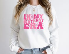 In My Birthday Era Sweatshirt, Girls Birthday Sweatshirt, Retro Birthday Girl Sweatshirt, Birthday Party Sweatshirt, Cute Girls Birthday Material: 50% cotton, 50% polyester for a comfortable and durable blend. Fabric: Medium-heavy (8.0 oz/yd² or 271.25 g/m²) for warmth on cooler days. Fit: Loose fit for comfort without sacrificing style. Label: Sewn-in for a seamless feel. Sizing: Check our sizing chart for the right fit. HOW TO PLACE YOUR ORDER Review product images for details. Choose your fav Birthday Sweatshirt, Retro Birthday, Sweatshirt Cute, Girls Birthday, Girl Sweatshirts, Fabric Medium, My Birthday, Birthday Girl, Product Images