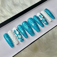 The Coat Bar Nails Are Designed And Hand-Painted With Layers Of Quality Gel Polish Cured With Uv/Led Light. Style Up As Easy As 1, 2, 3, And Say “Bye-Bye” To The Nail Salons, As You Will Have Salon-Quality Nails In Your Own Home! Use Nail Glue To Make It Last For 2-3 Weeks With Proper Care, Or Apply Adhesive Tabs For 1-2 Days Show Off You Decide. Each Set Includes: 10 Pcs Nail Of Your Size Free Prep Kit Per Order Nail File Cuticle Wooden Stick Nail Glue Instructions You Can Buy Adhesive Tabs Sep Blue Christmas Nails, Acrylic Nail Designs Coffin, Handmade Makeup, London Nails, Snowflake Nails, Nail Salons, New Nail Art, Light Style, Winter Nail Designs