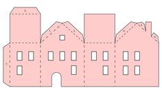 a paper cut out of a pink castle with two towers and four windows on each side