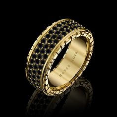 Our Signature Collection 3 Row Black Diamond ring in solid 18K Yellow Gold. Approx. 3 Carats black diamonds. 9mm. Basic Rings, Mens Black Diamond Rings, Gold Black Diamond Ring, City Grid, Architectural Pattern, Black Diamond Bands, Jewelry Design Drawing, On Top Of The World, Gold Rings Fashion