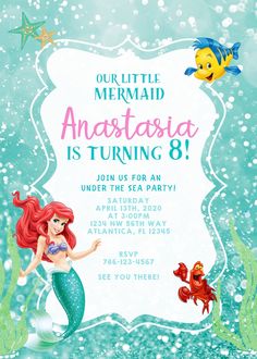 the little mermaid is turning 8 birthday party