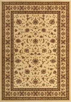 a beige and brown rug with flowers on it