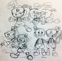 a drawing of some cartoon characters in various poses