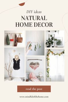 a poster with the words diy ideas natural home decor read the post