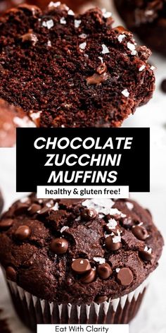 chocolate zucchini muffins with text overlay