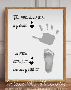 a baby's hand and foot print with the words, this little hand is my heart