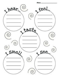 a printable poster with words that say i hear, taste, smell and see