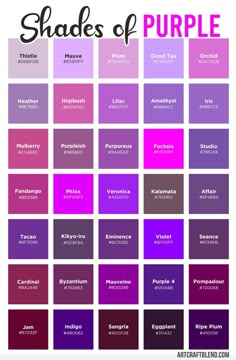 shades of purple with the words shades of purple in different font and colors on them