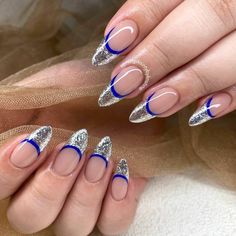 37 Stunning Blue And Silver Nail Designs To Try Nail Designs Daily Silver Abstract Nails, Blue And Silver Nail Designs, Abstract Nails, Silver Nail, Racun Shopee, Nails Blue, Silver Nails