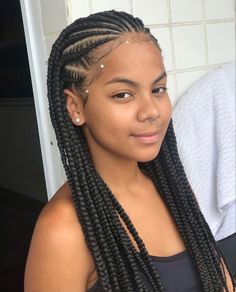 Braids Ideas Black Women, Styles For Box Braids Ideas, Fulani Braids Black Women, Jumbo Fulani Braids, Side Part Fulani Braids, Styles For Box Braids, Box Braids Ideas, Braids Black Women, Half Cornrows