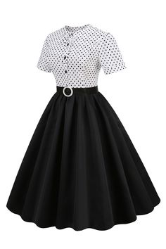 Zapaka Women Black and White Vintage Dress Polka Dots 1950s Swing Dress – ZAPAKA Retro Polka Dot Dresses For Party, Retro Tea-length Dresses For Vintage Events, Polka Dot 1950s Style Party Dress, 1950s Style Polka Dot Party Dresses, Retro Black Wedding Dress, 1950s Style Polka Dot Vintage Dress, Polka Dot Short Sleeve Formal Dress, Polka Dot Dresses For Vintage Fashion, Formal Short Sleeve Polka Dot Dress