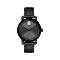 With the perfect pop of sparkle, this women's Movado BOLD ceramic watch is a fashion-forward choice. 34mm black ceramic and stainless steel case Black circular-textured dial, slim hands, iconic dot motif in sparkling crystals and K1 crystal Flexible black ceramic bracelet with stainless steel push-button clasp Water-resistant to 30 meters Modern Black Diamond Watch, Modern Black Round Diamond Watch, Slim Hands, Ceramic Bracelet, Movado Bold, Ceramic Watch, Sparkling Crystal, Women's Watch, Black Ceramic