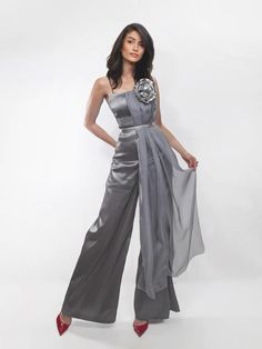 Stretch Taffeta Light Pantsuit Wide Leg Triusers – Mologoko Couture Elegant Silver Pants For Evening, Elegant Fitted Silver Pants, Elegant Silver Fitted Pants, Elegant Silver Party Pants, Elegant Silver Formal Pants, Uva University Of Virginia, Simple Corset, Corset Lacing, Virginia Cavaliers