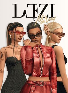 three beautiful women in red and black outfits on the cover of an ezl magazine