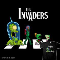 the invaders t - shirt and other items are shown on a black background