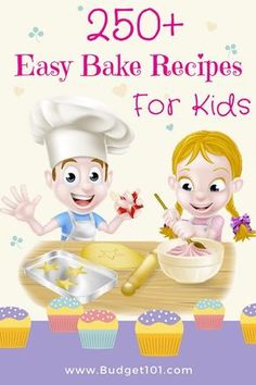 two children are making cupcakes with the words 350 + easy bake recipes for kids