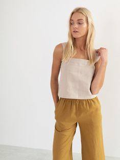 BEA Linen Tank Top / Simple Summer Blouse / Crop Top / | Etsy Blouse Crop Top, Blouse Crop, Simple Summer, Linen Tank Top, Linen Tank, Linen Clothing, Summer Blouse, Handmade Clothing, Summer Inspo