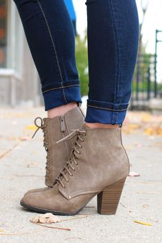 Taupe Lace Up Booties Kitenge, Cute Boots, Lace Up Booties, Boots Fall, Crazy Shoes, Shoe Obsession, Women Clothing Boutique, Casual Shoes Women, Sock Shoes